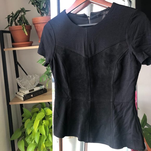 Faux Suede Peplum Top - Picture 1 of 4